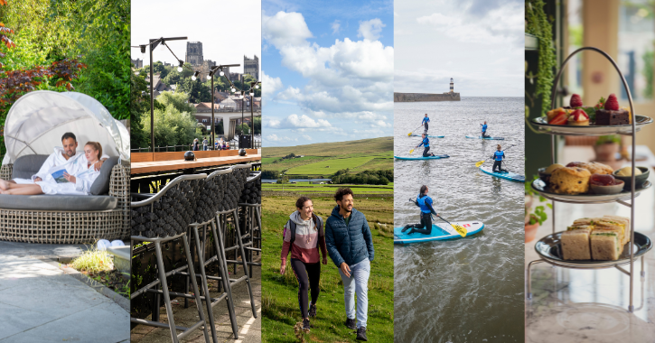 Collage of images showing wellness and relaxation activities in County Durham.